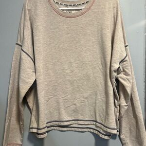 Madewell Beige Crewneck Tee with Pink Contrast Stitching